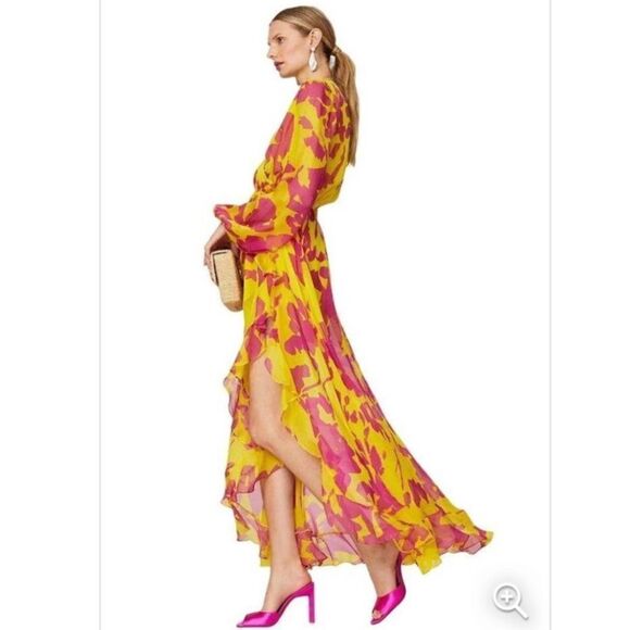 Caroline Constas Liv Maxi Dress High Low Silk Large Yellow/Pink - Picture 13 of 15